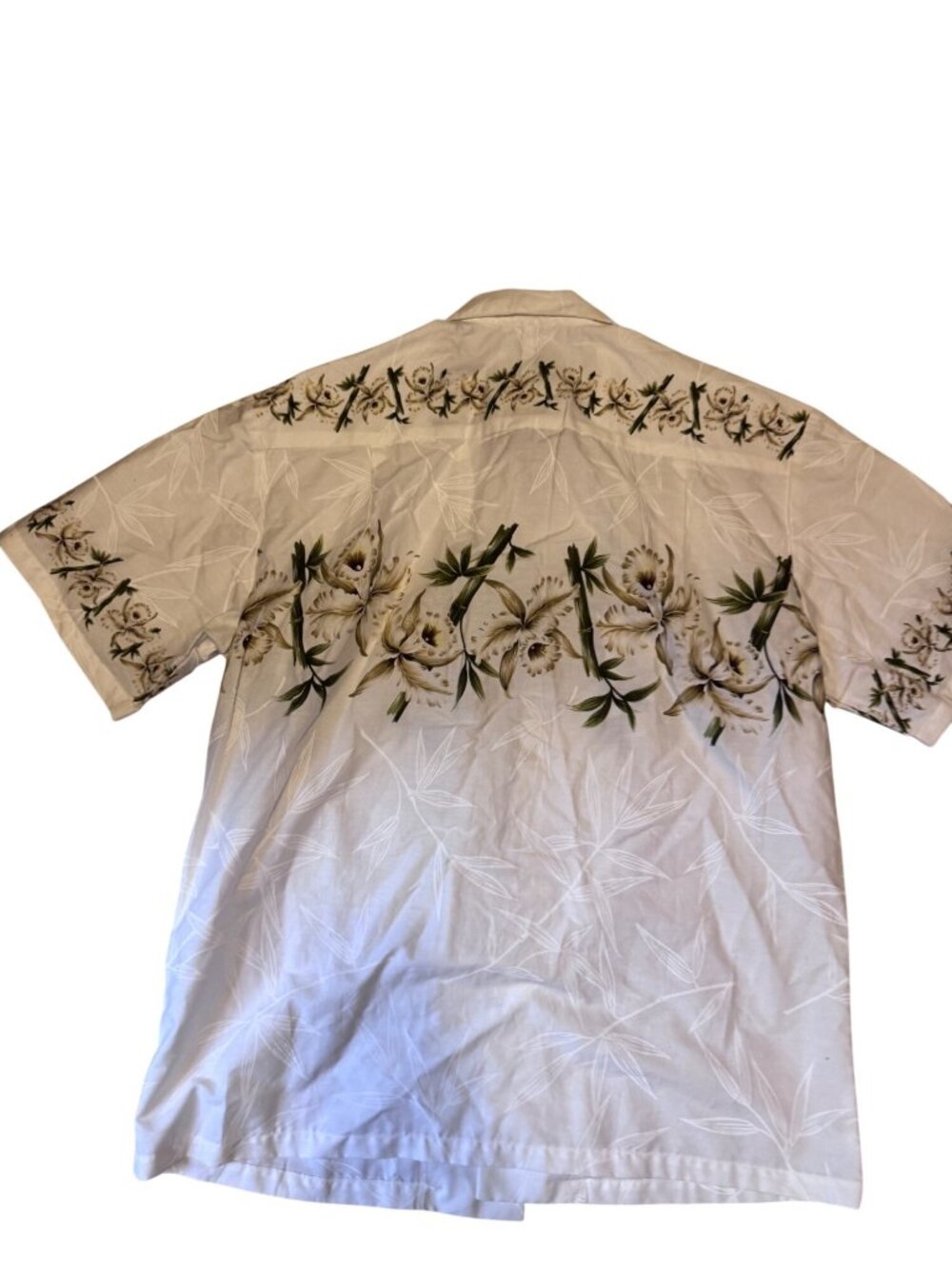 KY’S Hawaiian Shirt Mens Large Ivory Cotton Bamboo Floral Camp Aloha Button Up - Picture 7 of 9
